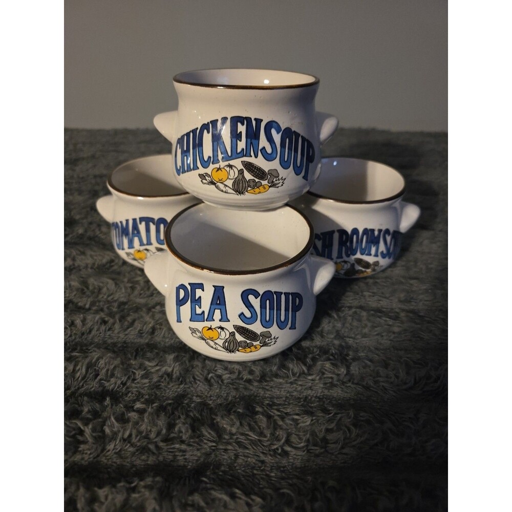 Vintage Set Of 4-12oz. Nevco Vegetable Soup Bowls With Handles
